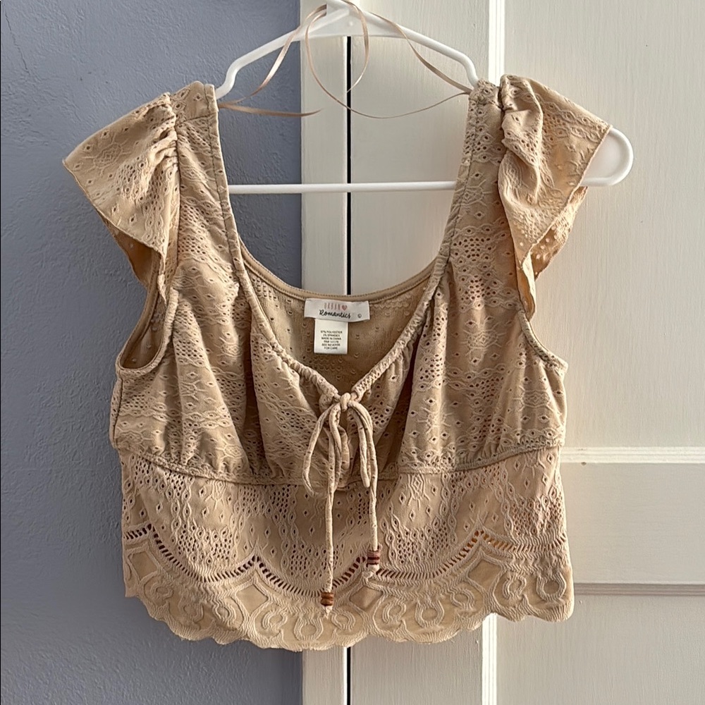 Tan Eyelet Lace Crop Top